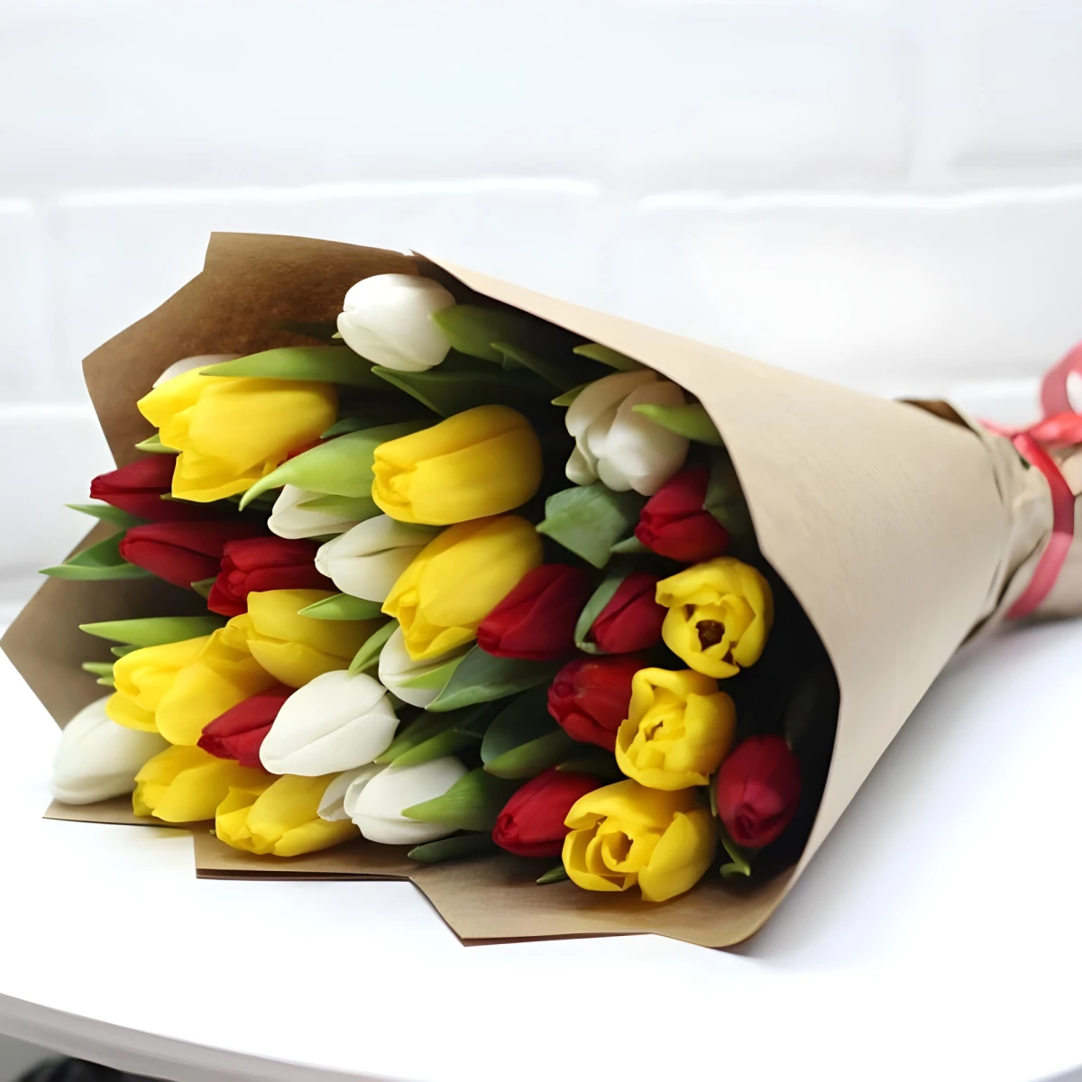 Spring bouquet of colourful tulips.