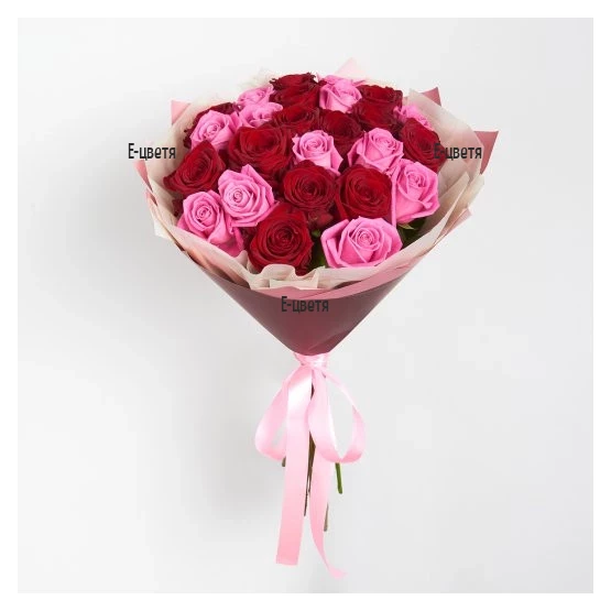 Delivery of a bouquet of 25 pink and red roses in Sofia