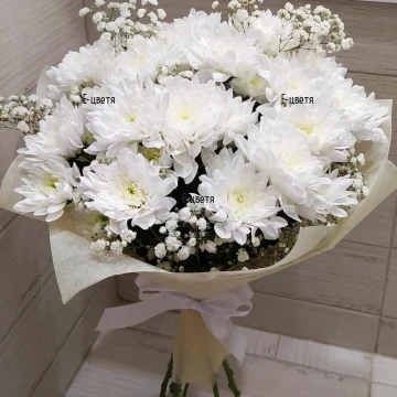 Flower delivery Bulgaria bouquet of 5 white chrysanthemums