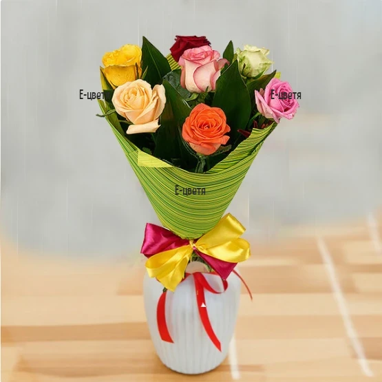 Send a bouquet of 7 colorful roses to Bulgaria