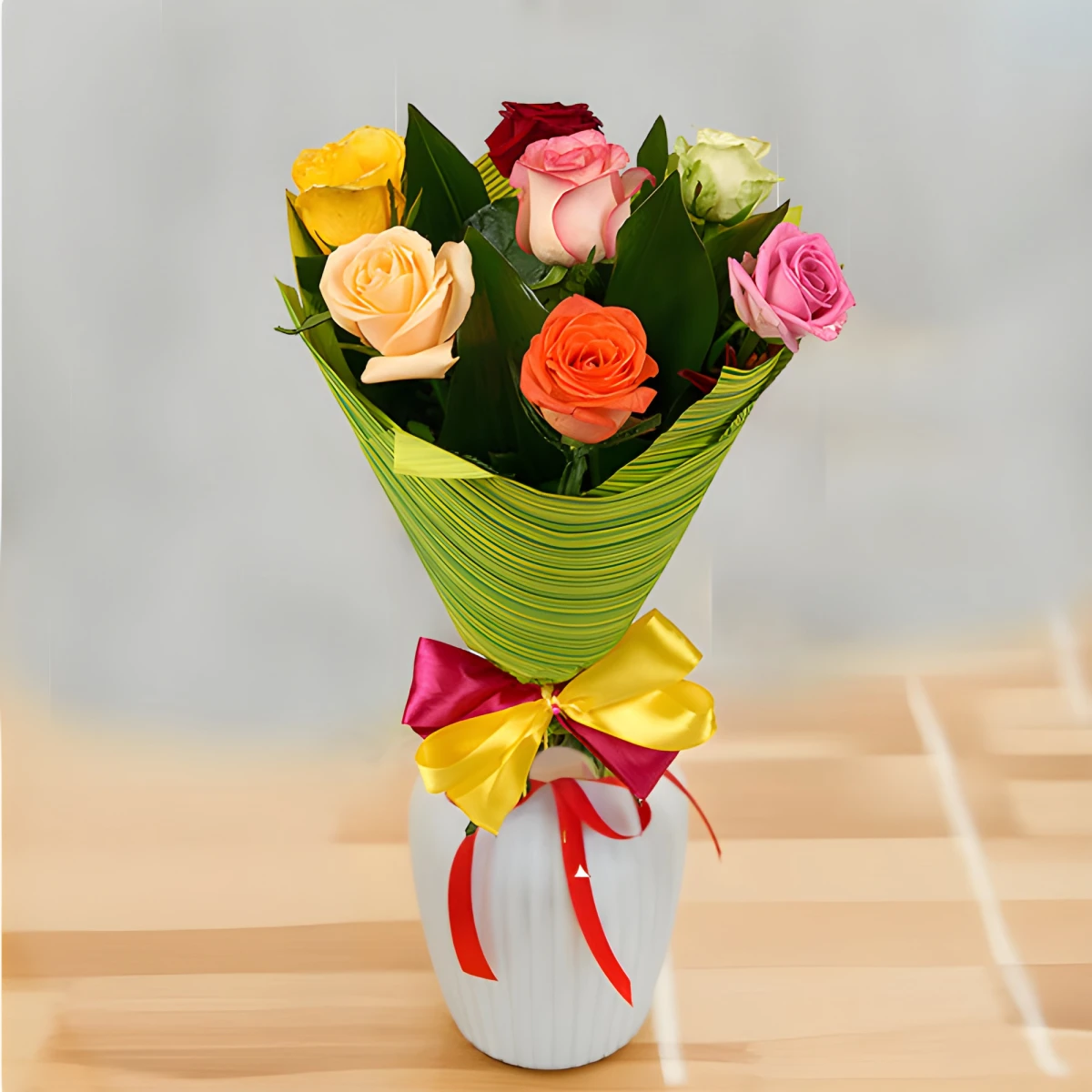Send a bouquet of 7 colorful roses to Bulgaria