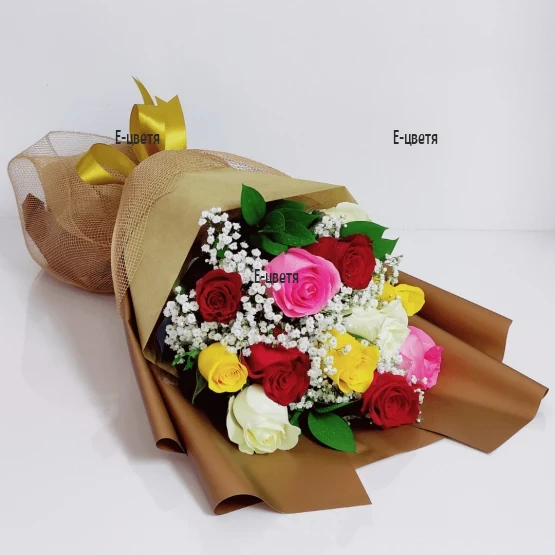 Send to Bulgaria a bouquet of 13 mix color roses