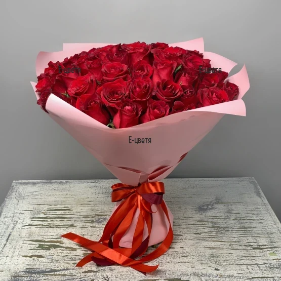 Delivery of a bouquet of 51 red roses by courier in Sofia Bulgaria