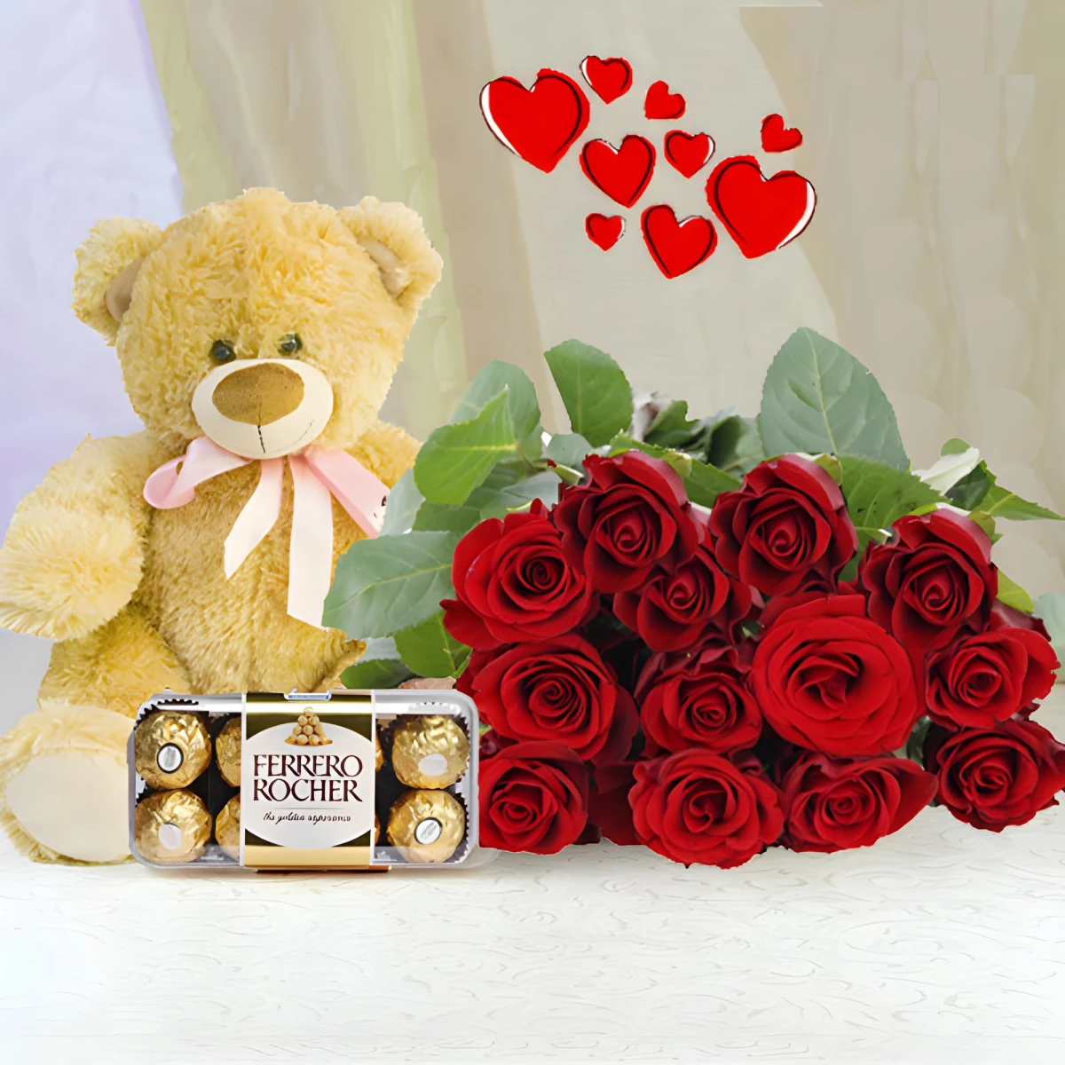 Send a romantic gift to Bulgaria - roses, ferrero and chocolates