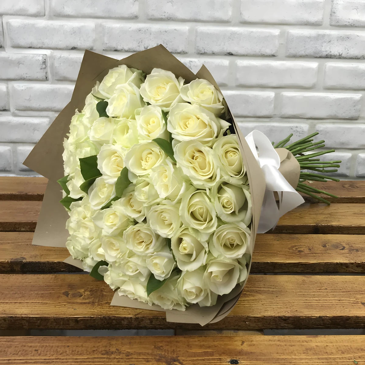 An elegant bouquet of 51 white roses Bulgaria delivery