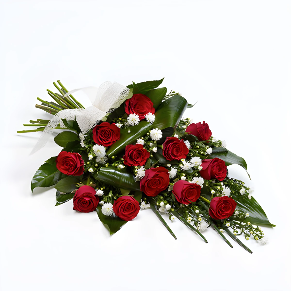 Send a funeral bouquet of red roses by courier
