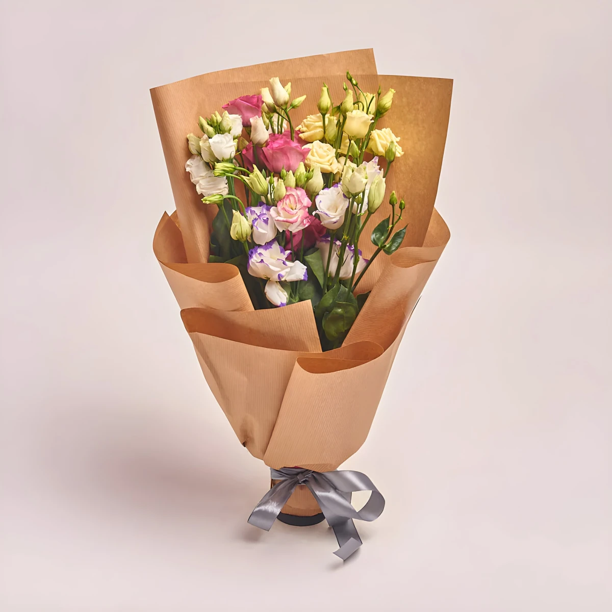 Delivery of a bouquet of eustomas and greenery in Bulgaria