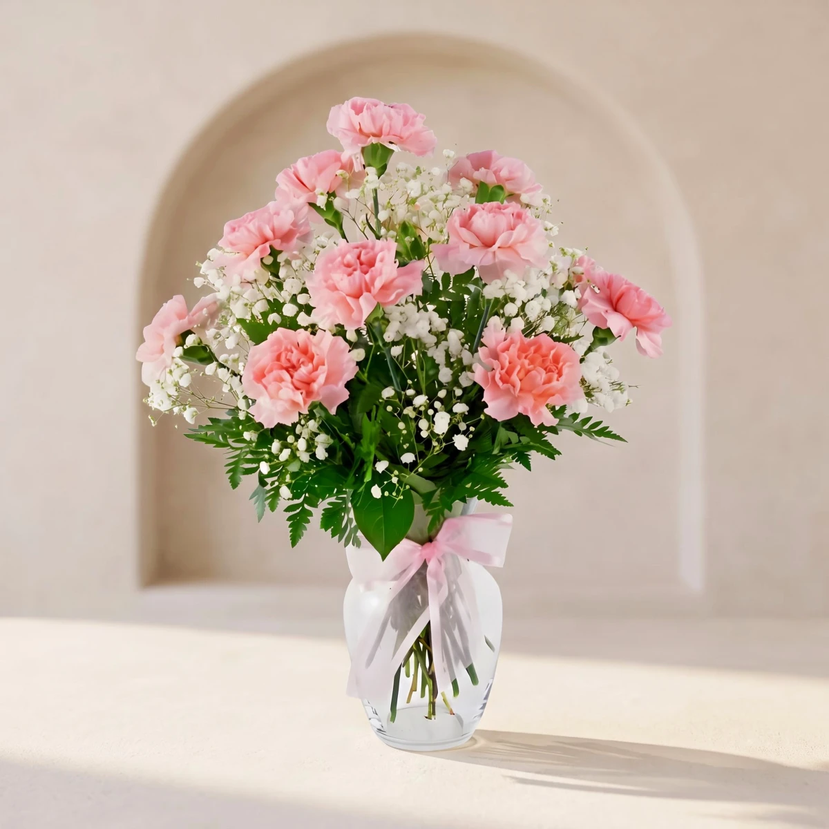 Bouquet of 11 Pink Carnations with Gypsophila | E-cvetia