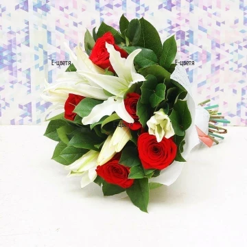 Order online a bouquet of roses and lilies
